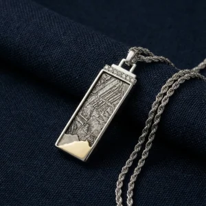 Aletai meteorite bar pendant necklace with mountain ridge design - The Ridge by Movalor