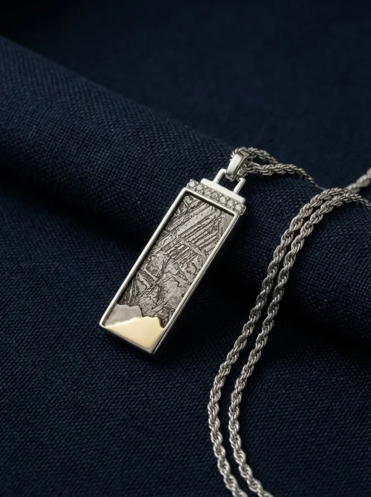 Aletai meteorite bar pendant necklace with mountain ridge design - The Ridge by Movalor