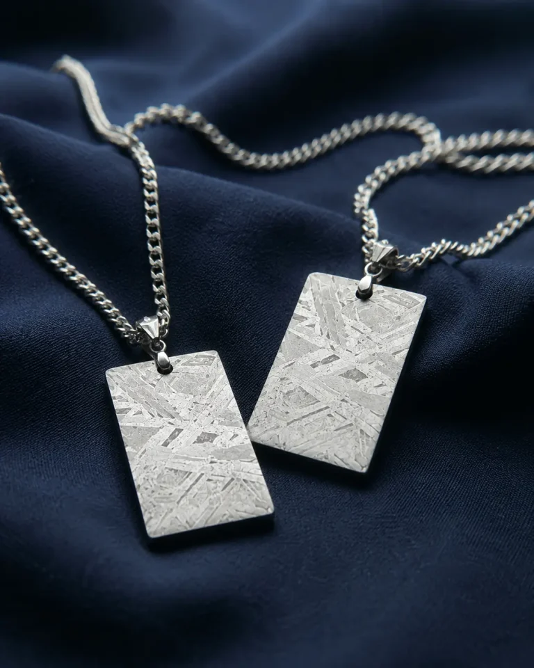 Matching Aletai meteorite dog tag necklaces - The Quiet Pair by Movalor