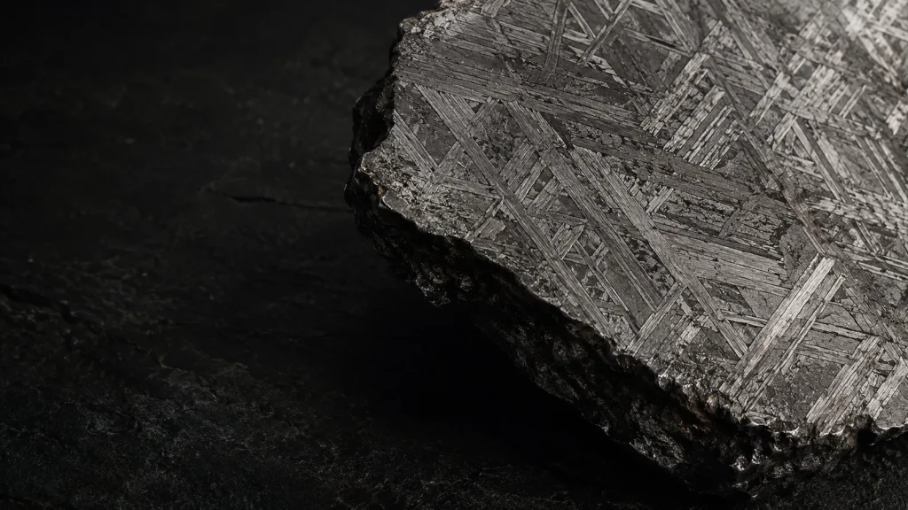 Etched Aletai iron meteorite slab showing its Widmanstätten pattern