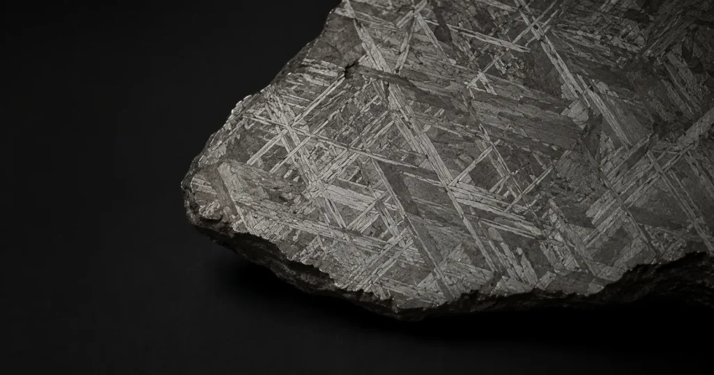 Macro of the Widmanstätten pattern on an iron meteorite