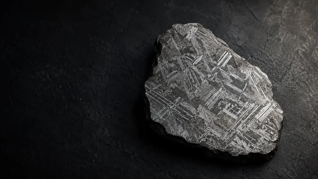 Raw etched Aletai iron meteorite surface showing its Widmanstätten structure