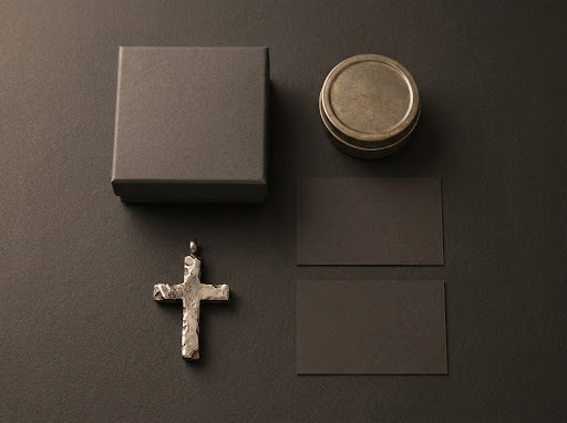 The Oath Cross with its gift box, Renaissance Wax care tin and cards